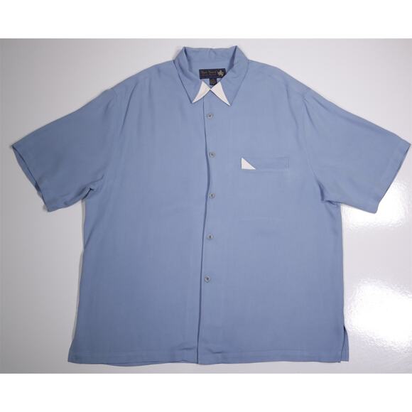 Nat Nast Light Blue 100% Silk Bowling Hawaiian Button Up Shirt Men's XL - Picture 1 of 6